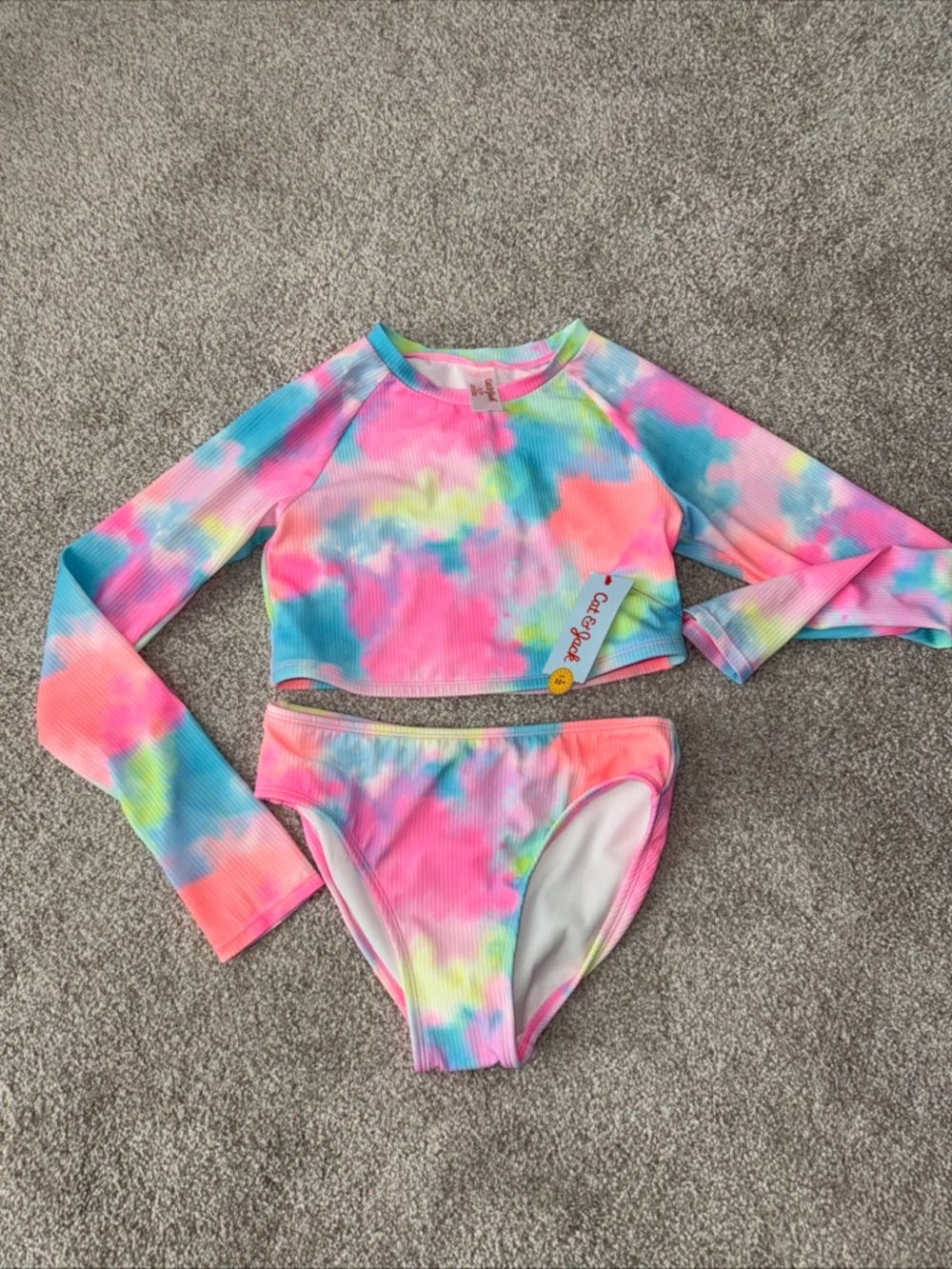 Cat and Jack Girls Swimsuit Size 14/XL 2 piece Rash Guard Bikini NEW NWT
